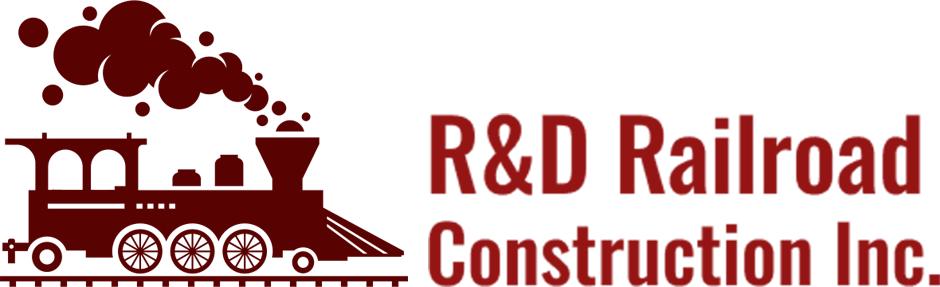 A red and white logo for r & d construction.